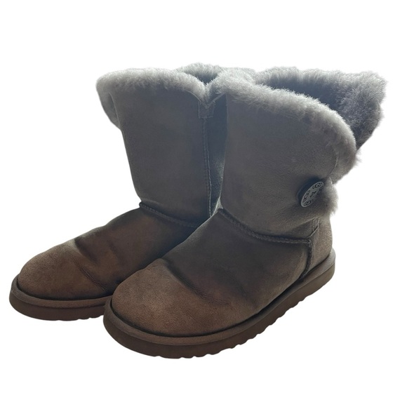 UGG Australia Bailey Button Short Boots Gray Suede Shearling Size 8 - Picture 4 of 8
